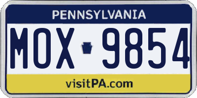 PA license plate MOX9854