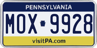 PA license plate MOX9928