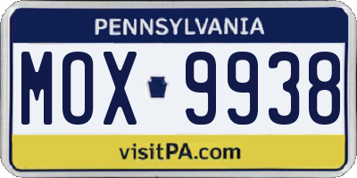PA license plate MOX9938