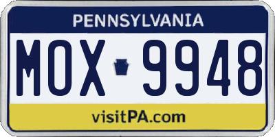 PA license plate MOX9948