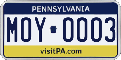 PA license plate MOY0003