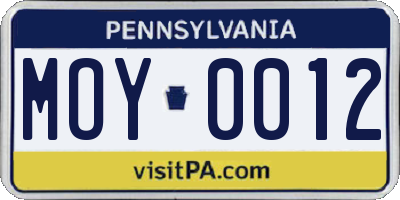 PA license plate MOY0012