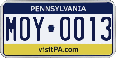 PA license plate MOY0013