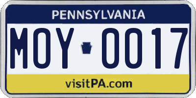 PA license plate MOY0017