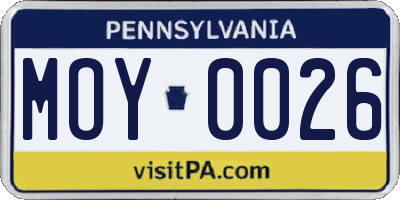 PA license plate MOY0026