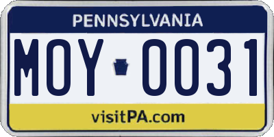 PA license plate MOY0031