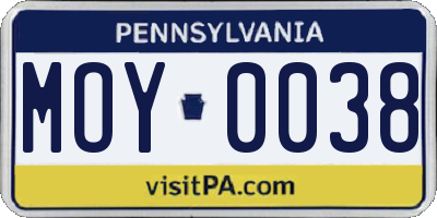 PA license plate MOY0038
