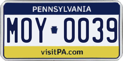 PA license plate MOY0039
