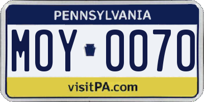 PA license plate MOY0070