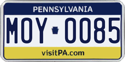 PA license plate MOY0085
