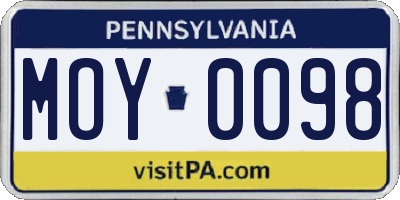 PA license plate MOY0098