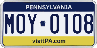 PA license plate MOY0108