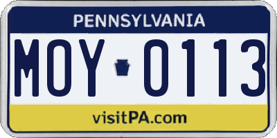 PA license plate MOY0113