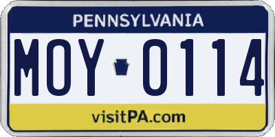 PA license plate MOY0114