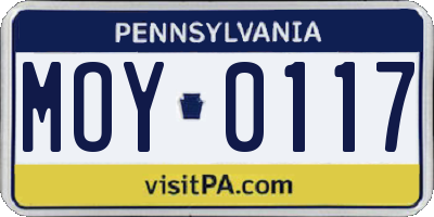 PA license plate MOY0117