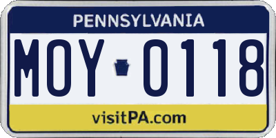 PA license plate MOY0118
