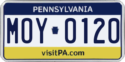 PA license plate MOY0120
