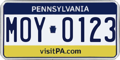 PA license plate MOY0123