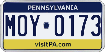 PA license plate MOY0173