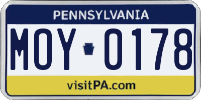 PA license plate MOY0178