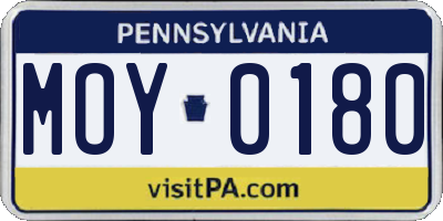 PA license plate MOY0180