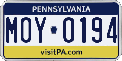 PA license plate MOY0194