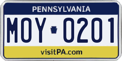 PA license plate MOY0201