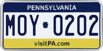 PA license plate MOY0202