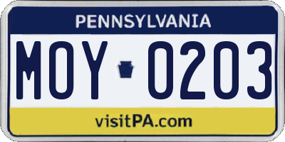 PA license plate MOY0203