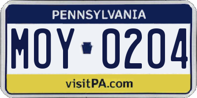 PA license plate MOY0204