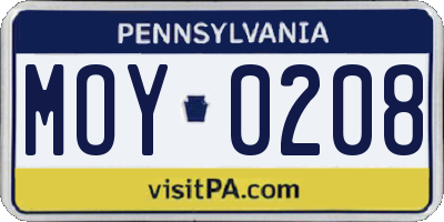 PA license plate MOY0208