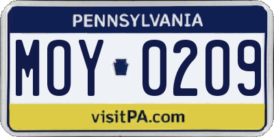PA license plate MOY0209