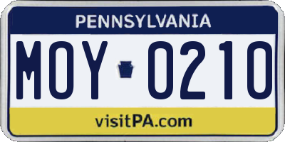 PA license plate MOY0210