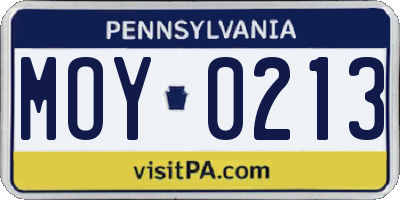 PA license plate MOY0213