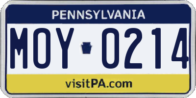 PA license plate MOY0214