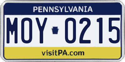PA license plate MOY0215