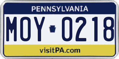 PA license plate MOY0218