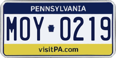 PA license plate MOY0219