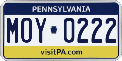 PA license plate MOY0222