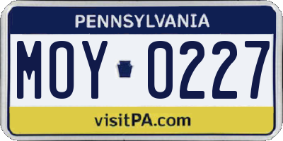PA license plate MOY0227