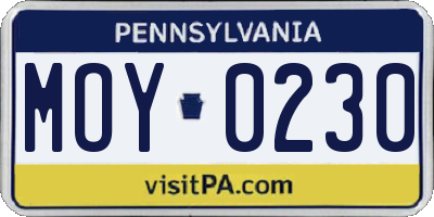 PA license plate MOY0230