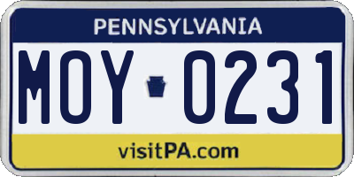 PA license plate MOY0231