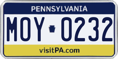 PA license plate MOY0232