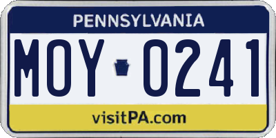 PA license plate MOY0241