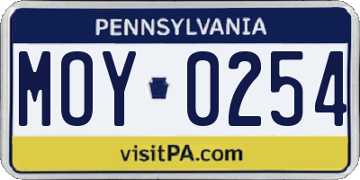 PA license plate MOY0254