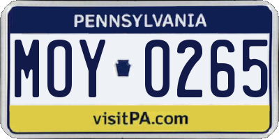 PA license plate MOY0265