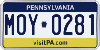 PA license plate MOY0281
