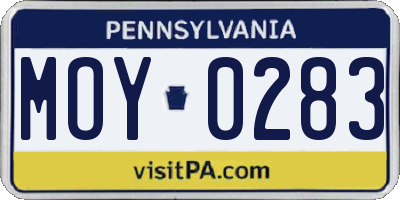 PA license plate MOY0283