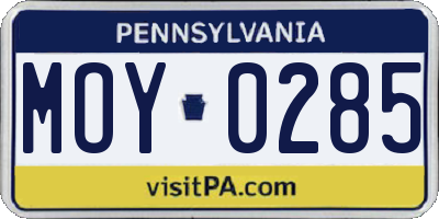 PA license plate MOY0285