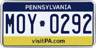 PA license plate MOY0292
